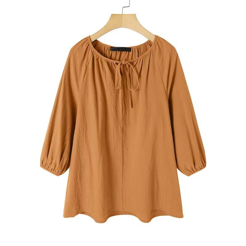 Damen Bluse mit elegantem Rundhalsausschnitt und knieumspielenden Puffärmeln EB