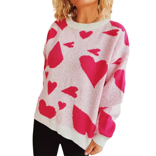 Damen oversized Pullover mit Herzmotiv EB