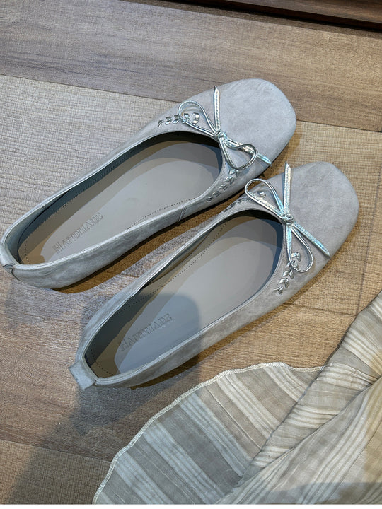 Damen Ballerinas aus weichem Veloursleder mit dekorativem Schleifendetail EB