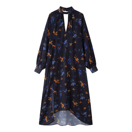 Damen Maxikleid mit elegantem Stehkragen und floralem Design EB
