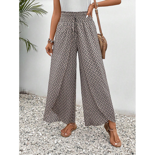 Damen weite Palazzo-Hose mit elastischem Bund und angesagtem Muster EB