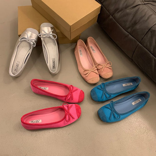 Damen bequeme Ballerinas mit dekorativem Schleifenakzent und elastischem Fußbett EB