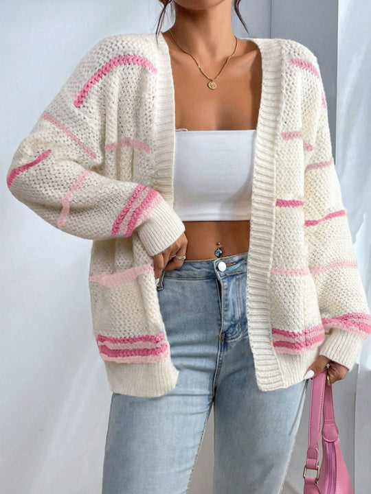 Damen gemütlicher Strickcardigan mit bunten Streifen EB