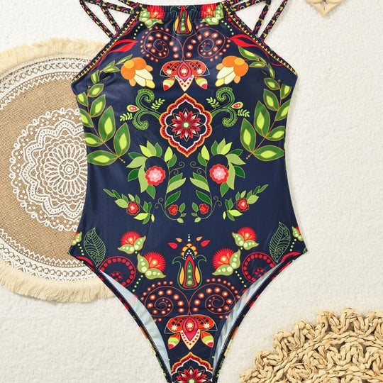 Damen Sportlicher Badeanzug mit floralen Details EB