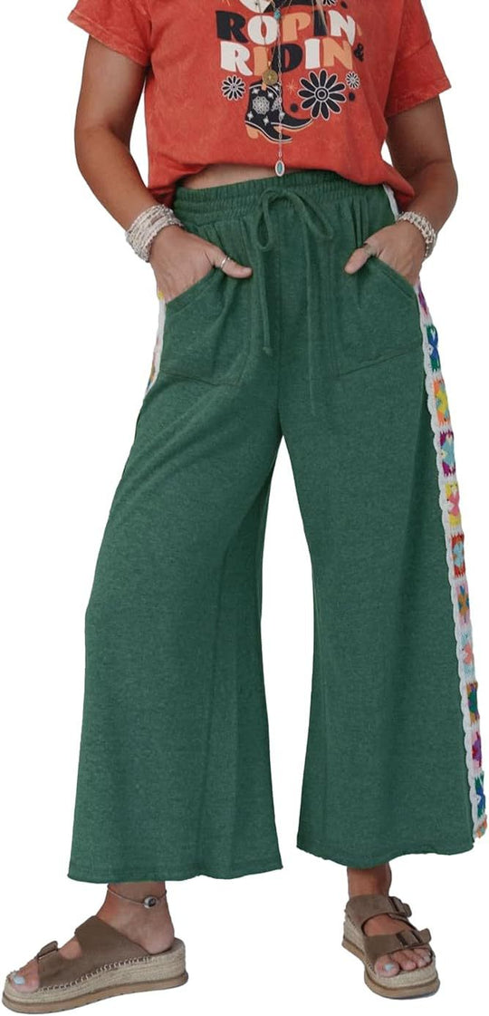Damen Weite Freizeithose mit buntem Seitenstreifen EB