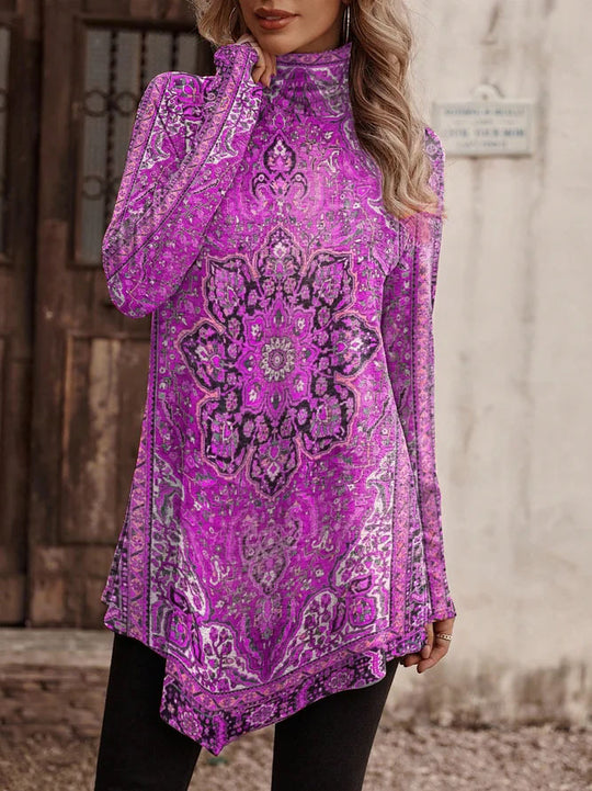 Damen Tunika mit floralem Design und hohem Kragen EB