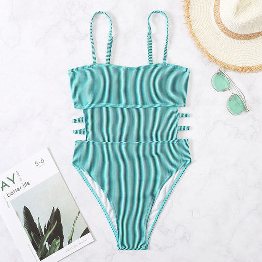 Damen Einteiler Badeanzug mit elegantem Rippendesign und figurschmeichelnder Silhouette EB