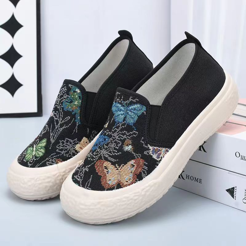 Damen Slip-On Schuhe mit buntem Schmetterlingsmotiv EB