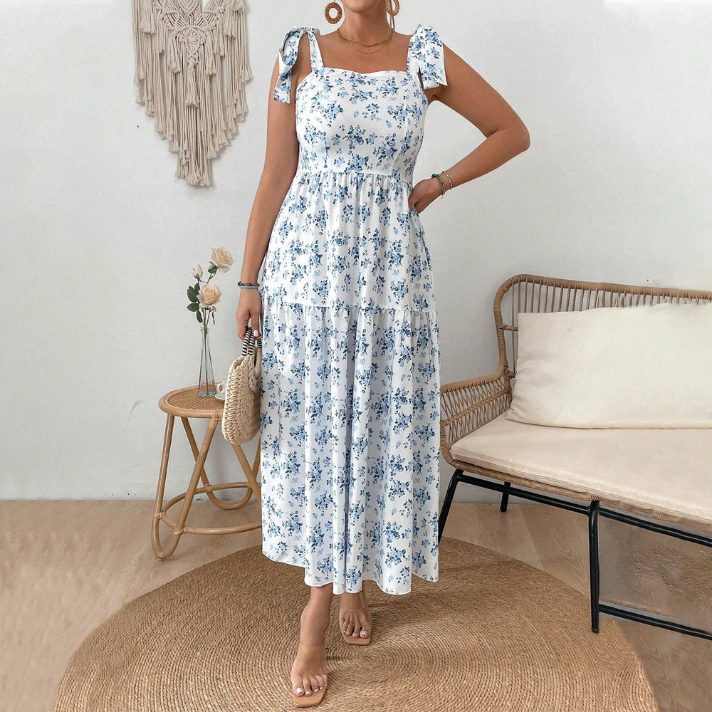 Damen Maxikleid mit floralen Mustern und schmückenden Trägern EB