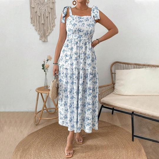 Damen Maxikleid mit floralen Mustern und schmückenden Trägern EB