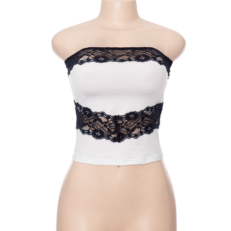 Damen Bandeau-Oberteil mit elegantem Spitzenbesatz und figurschmeichelnder Passform EB
