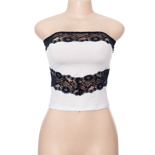 Damen Bandeau-Oberteil mit elegantem Spitzenbesatz und figurschmeichelnder Passform EB