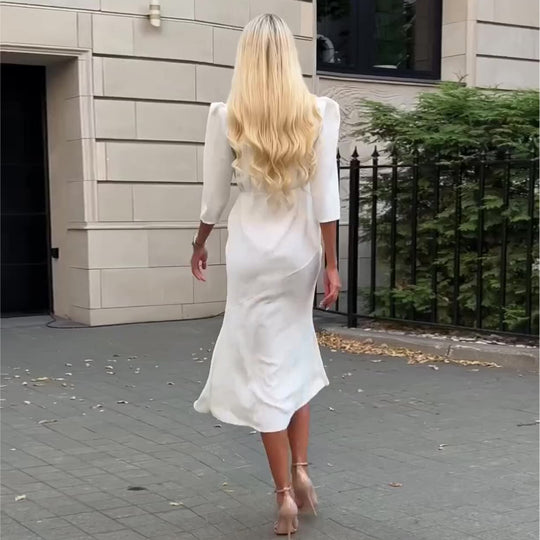 Damen Hemdblusenkleid mit elegantem V-Ausschnitt und Knopfleiste EB