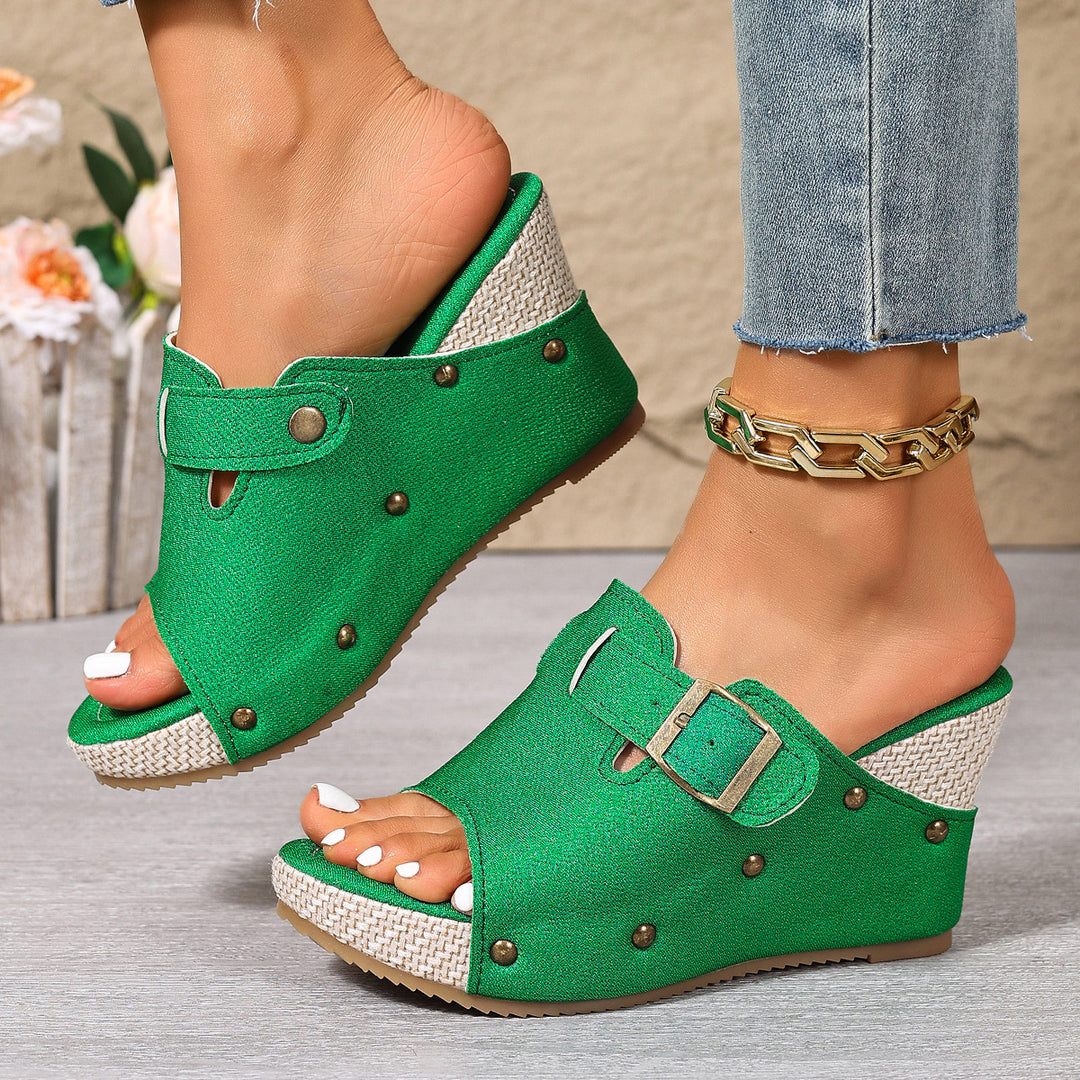 Damen Wedge-Pantoletten mit modischem Schnallen-Design und hochwertigem Obermaterial EB