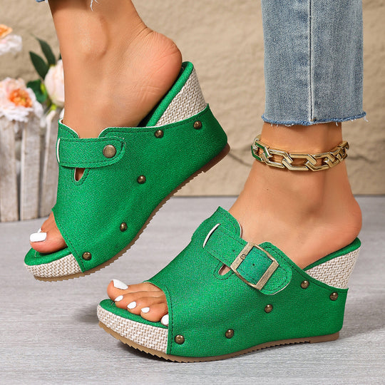 Damen Wedge-Pantoletten mit modischem Schnallen-Design und hochwertigem Obermaterial EB