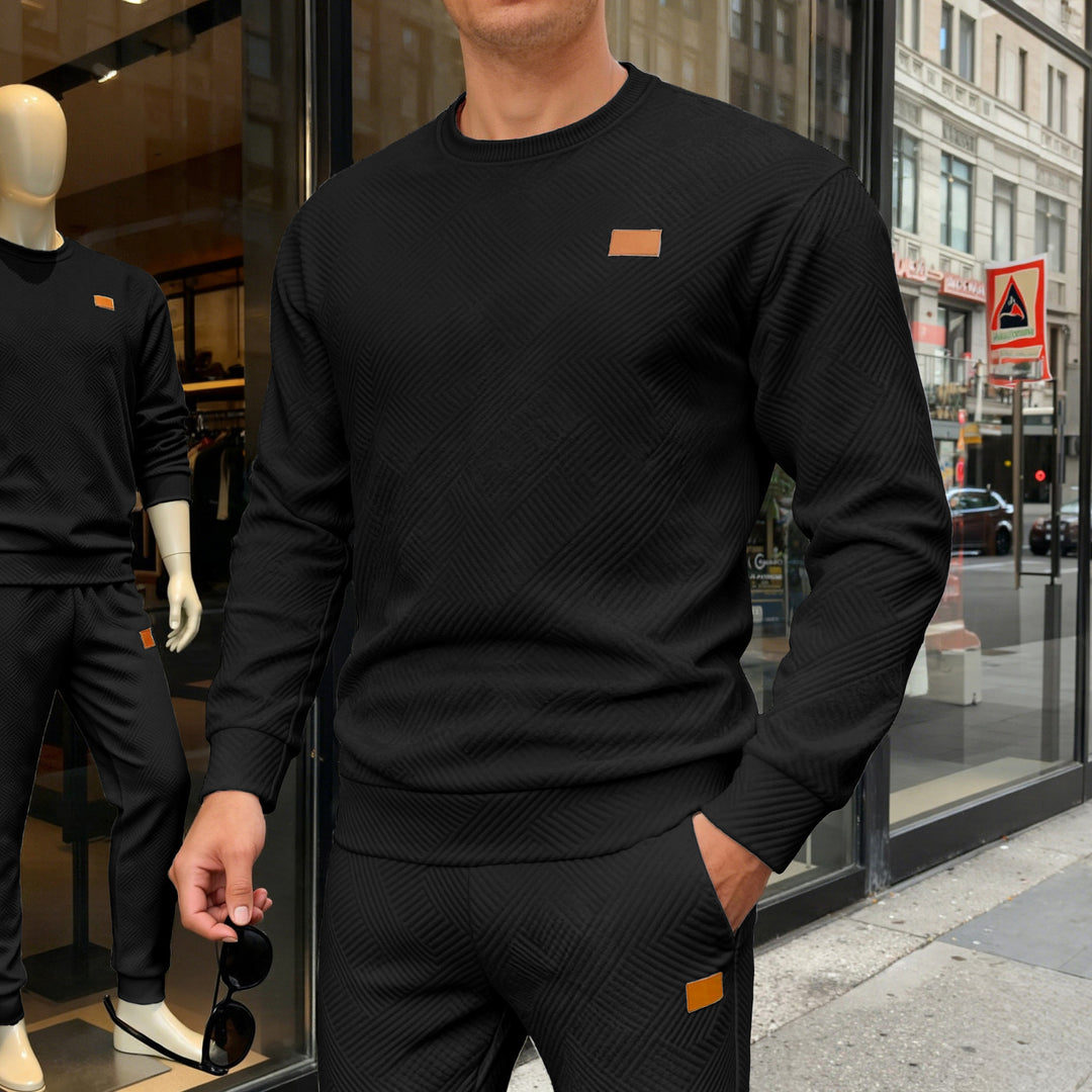 Herren nan strukturierter Baumwollstrickpullover mit Rautenstruktur, Rundhalsausschnitt und elastischen Bündchen EB