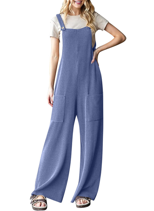 Damen lässiger Cord-Overall mit praktischen Taschen und breiten Beinen EB