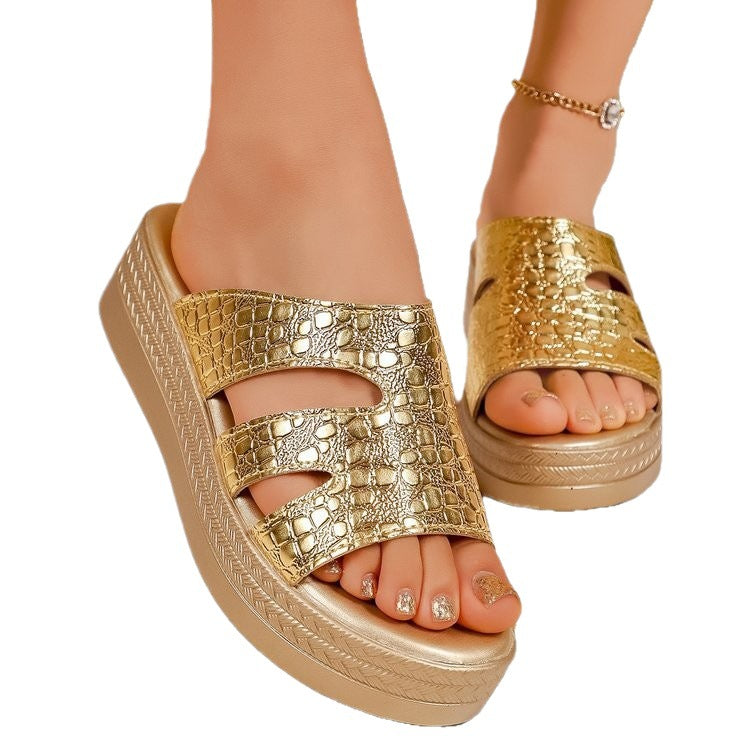 Damen Glamouröse Plateau-Sandalen mit schimmerndem Riemendesign EB