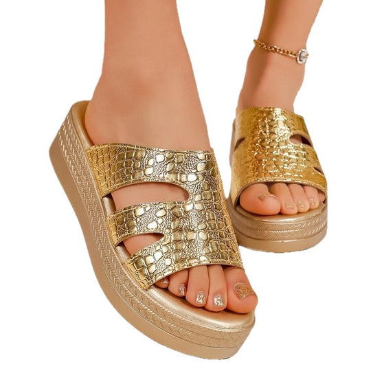 Damen Glamouröse Plateau-Sandalen mit schimmerndem Riemendesign EB