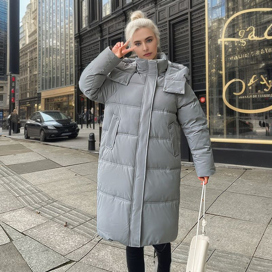 Damen langärmliger Puffer-Mantel mit isolierender Fütterung und verstellbarer Kapuze EB
