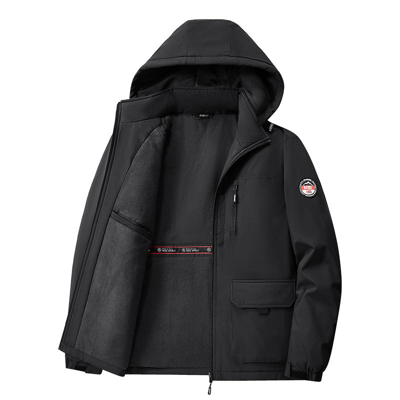 Herren nan gefütterte Softshell-Winterjacke mit Teddyfutter, verstellbarer Kapuze und multifunktionalen Taschen EB