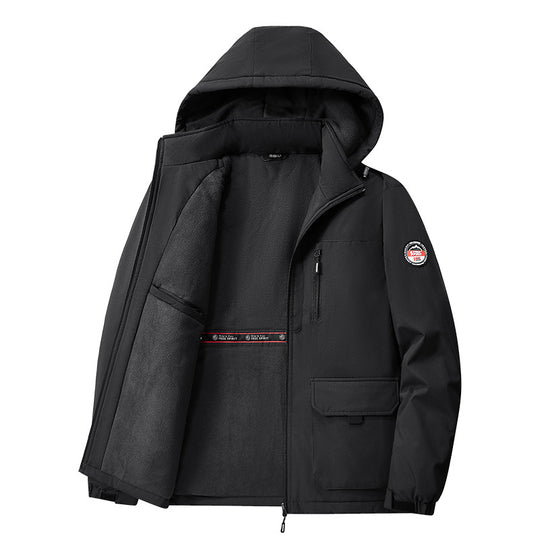 Herren nan gefütterte Softshell-Winterjacke mit Teddyfutter, verstellbarer Kapuze und multifunktionalen Taschen EB