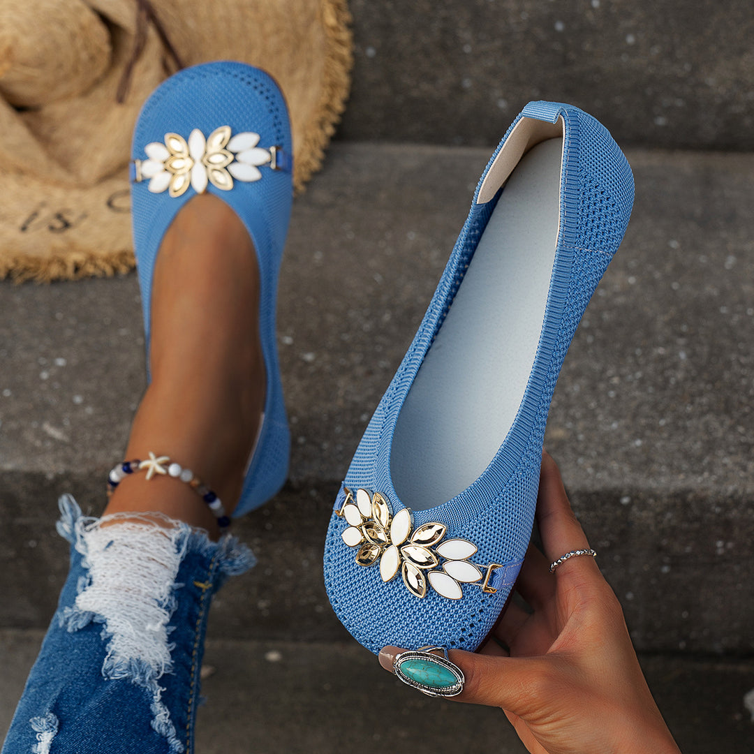 Damen Elegante und atmungsaktive Ballerinas mit floraler Verzierung EB