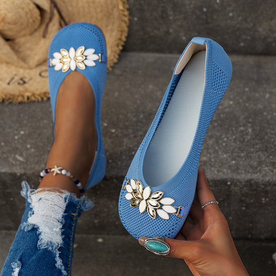 Damen Elegante und atmungsaktive Ballerinas mit floraler Verzierung EB