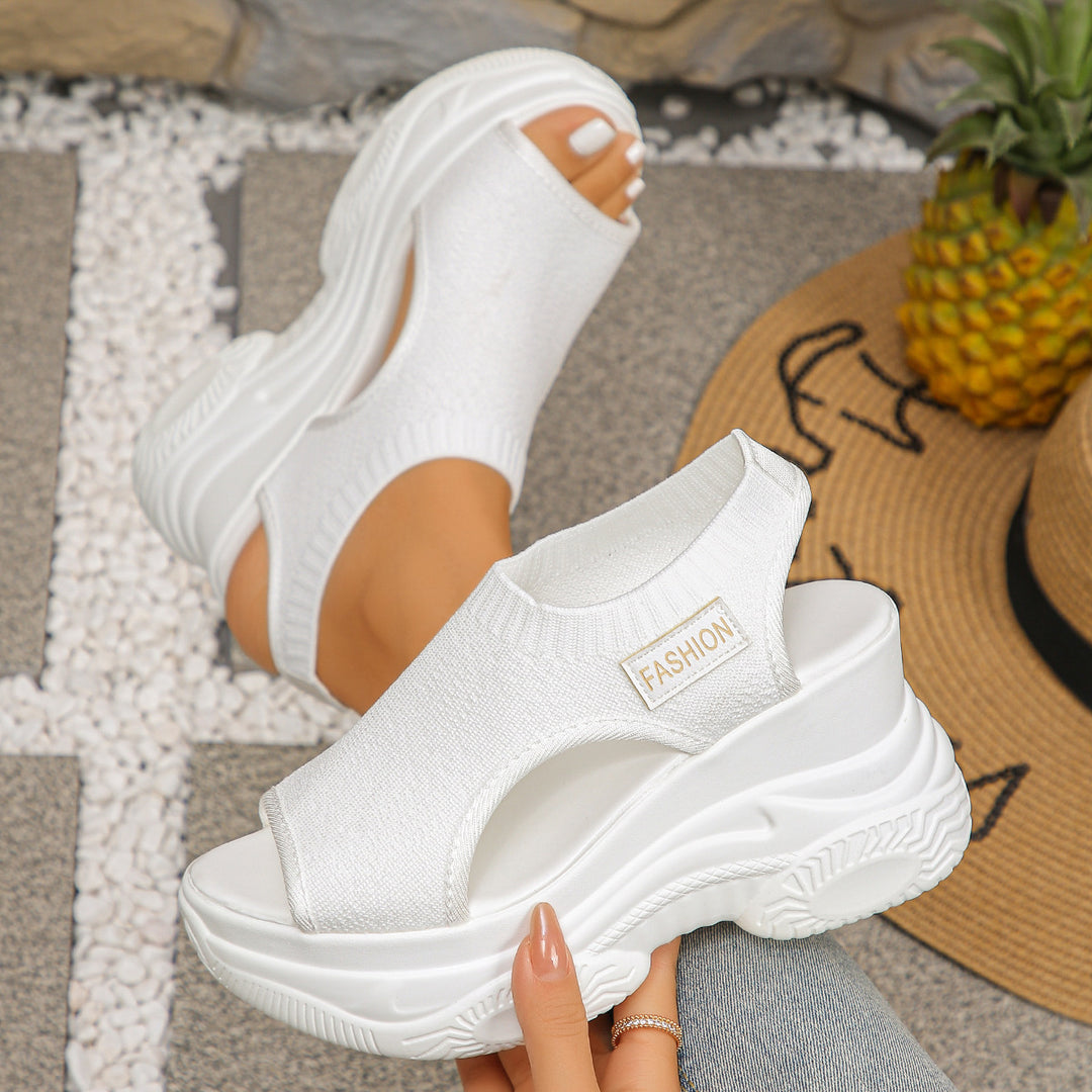 Damen Trendige Wedge-Sandaletten aus elastischem Strickmaterial EB