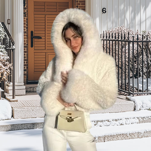 Damen luxuriöse Kunstpelzjacke mit voluminösen Ärmeln EB