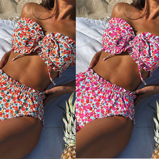 Damen Bandeau-Bikini mit verspielten Rüschendetails EB