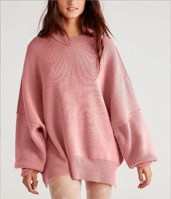 Damen Oversized Strickpullover mit breiten Ärmeln und strukturierter Oberfläche EB