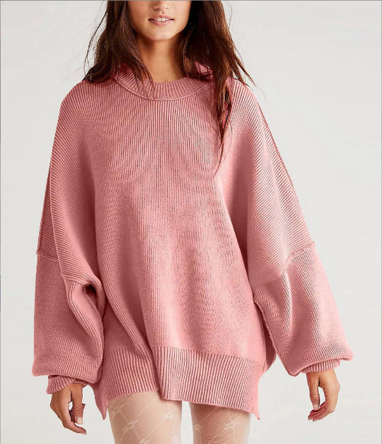 Damen Oversized Strickpullover mit breiten Ärmeln und strukturierter Oberfläche EB