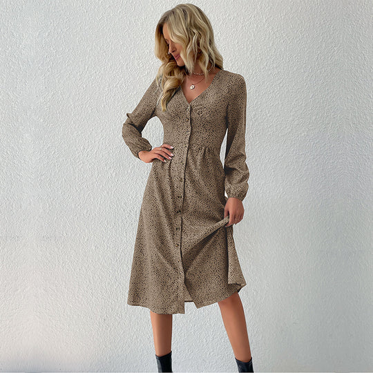 Damen Hemdkleid mit elegantem V-Ausschnitt und Knopfdetails EB