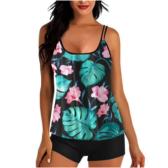 Damen Sportoberteil mit floralem Design und integriertem Shorts EB
