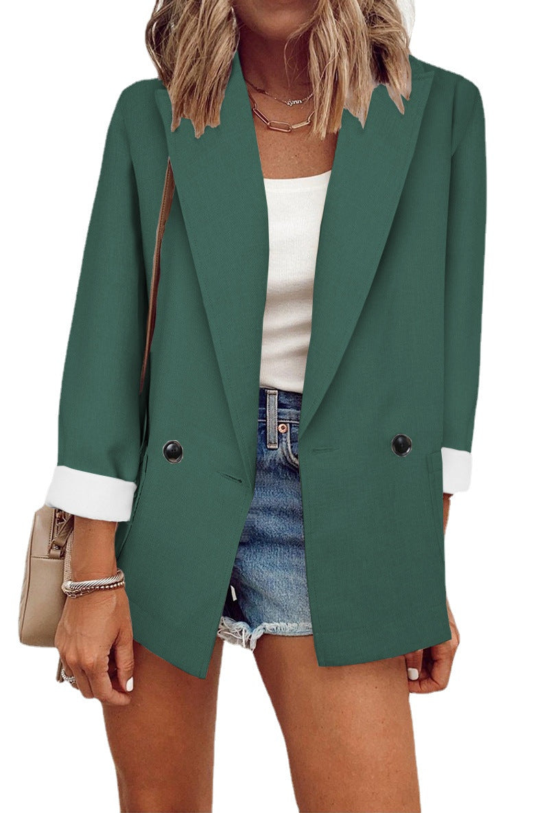 Damen modischer Blazer im Oversized-Schnitt mit tiefen Taschen und umgeschlagenen Ärmeln EB