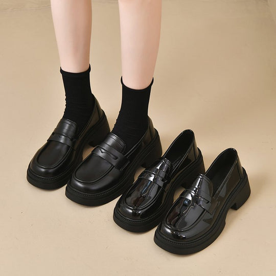 Damen elegante Mokassins mit hohem Blockabsatz EB