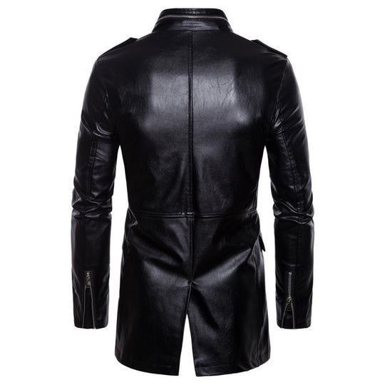 Herren lange Lederjacke mit praktischen Taschen EB