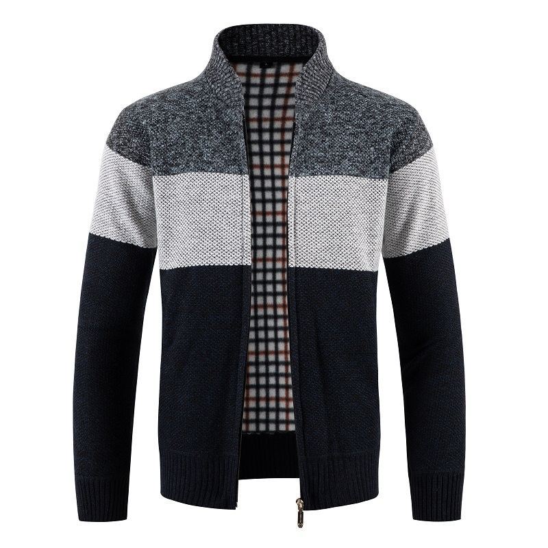 Herren Strickjacke mit modernem Zipper und stilvollem Karomuster EB