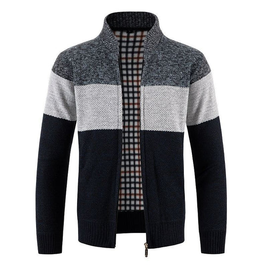 Herren Strickjacke mit modernem Zipper und stilvollem Karomuster EB