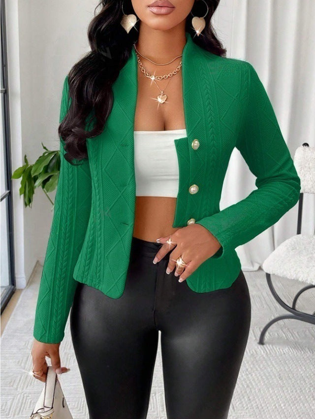 Damen Mode Blazer mit strukturiertem Design und glänzenden Knöpfen EB