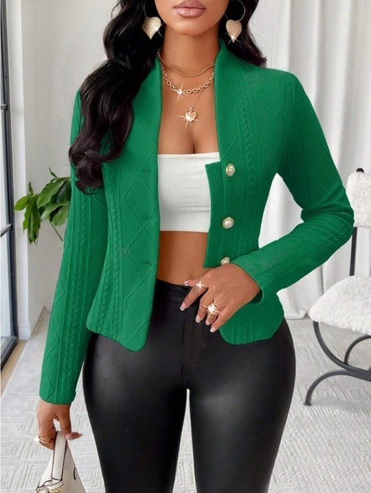 Damen Mode Blazer mit strukturiertem Design und glänzenden Knöpfen EB