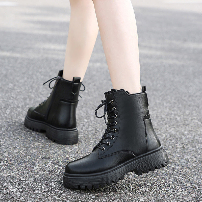 Damen robuste Schnürstiefel mit hoher Sohle und praktischem Design EB