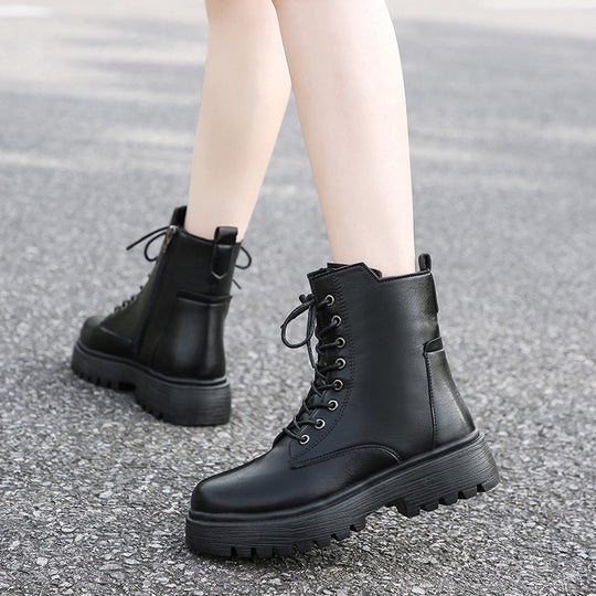 Damen robuste Schnürstiefel mit hoher Sohle und praktischem Design EB