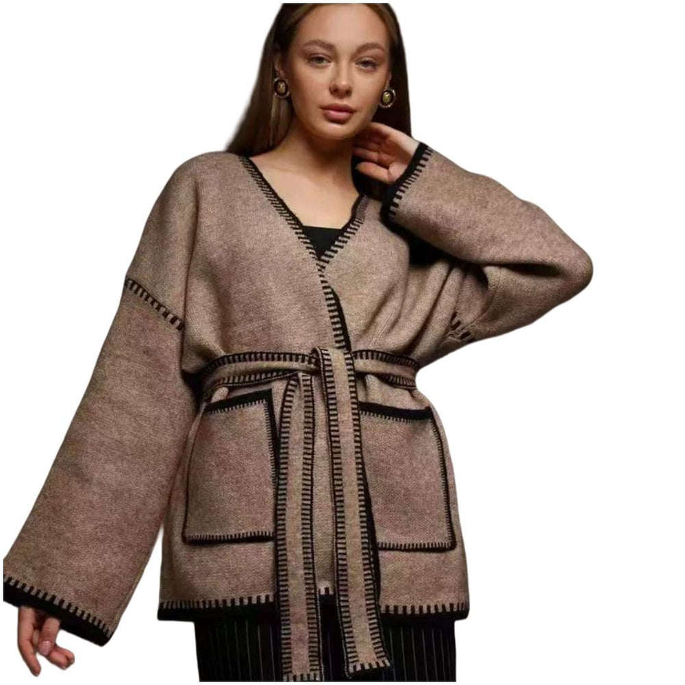 Damen Komfortabler Strickmantel mit Gürtel und praktischen Taschen EB