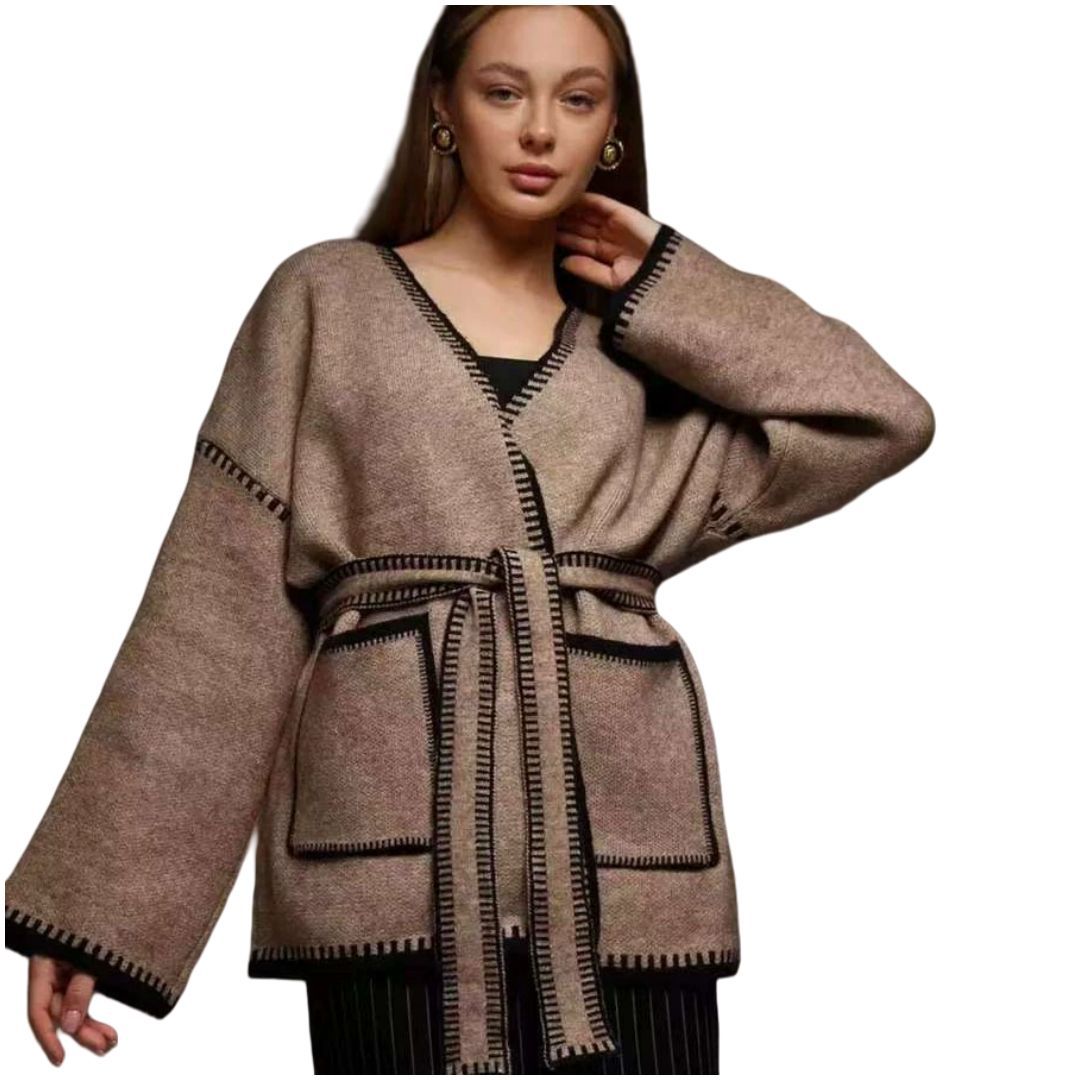 Damen Komfortabler Strickmantel mit Gürtel und praktischen Taschen EB