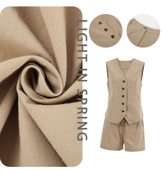 Damen modischer ärmelloser Blazer mit Shorts EB