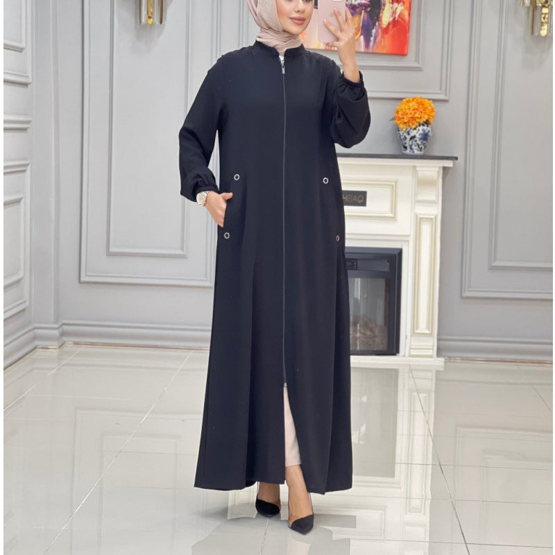Damen langer Mantel mit Reißverschluss und praktischen Taschen EB