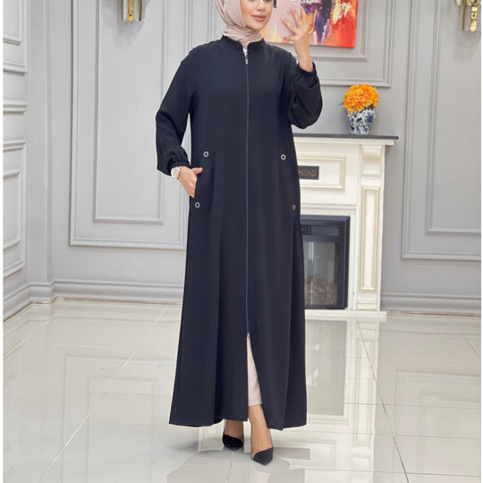 Damen langer Mantel mit Reißverschluss und praktischen Taschen EB