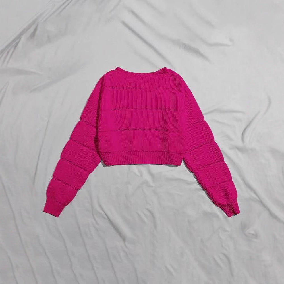 Damen Trendiger Strickpullover mit strukturierter Rippoptik und verkürztem Schnitt EB